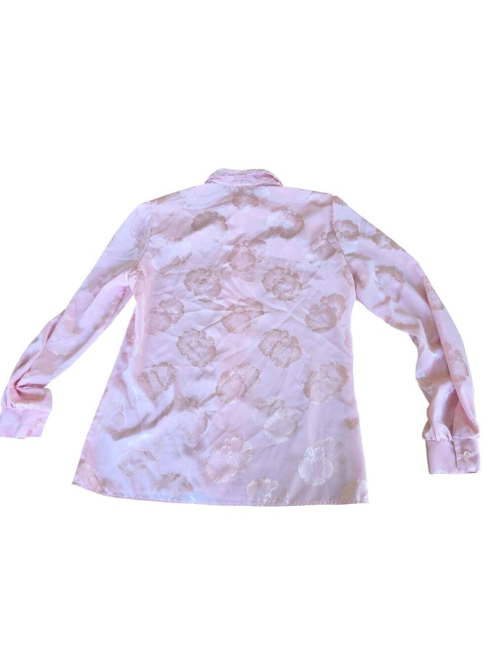 Vintage 70s Laura Mae Blush Pink Jacquard Coquette Secretary Blouse Sz 10 - Picture 2 of 8